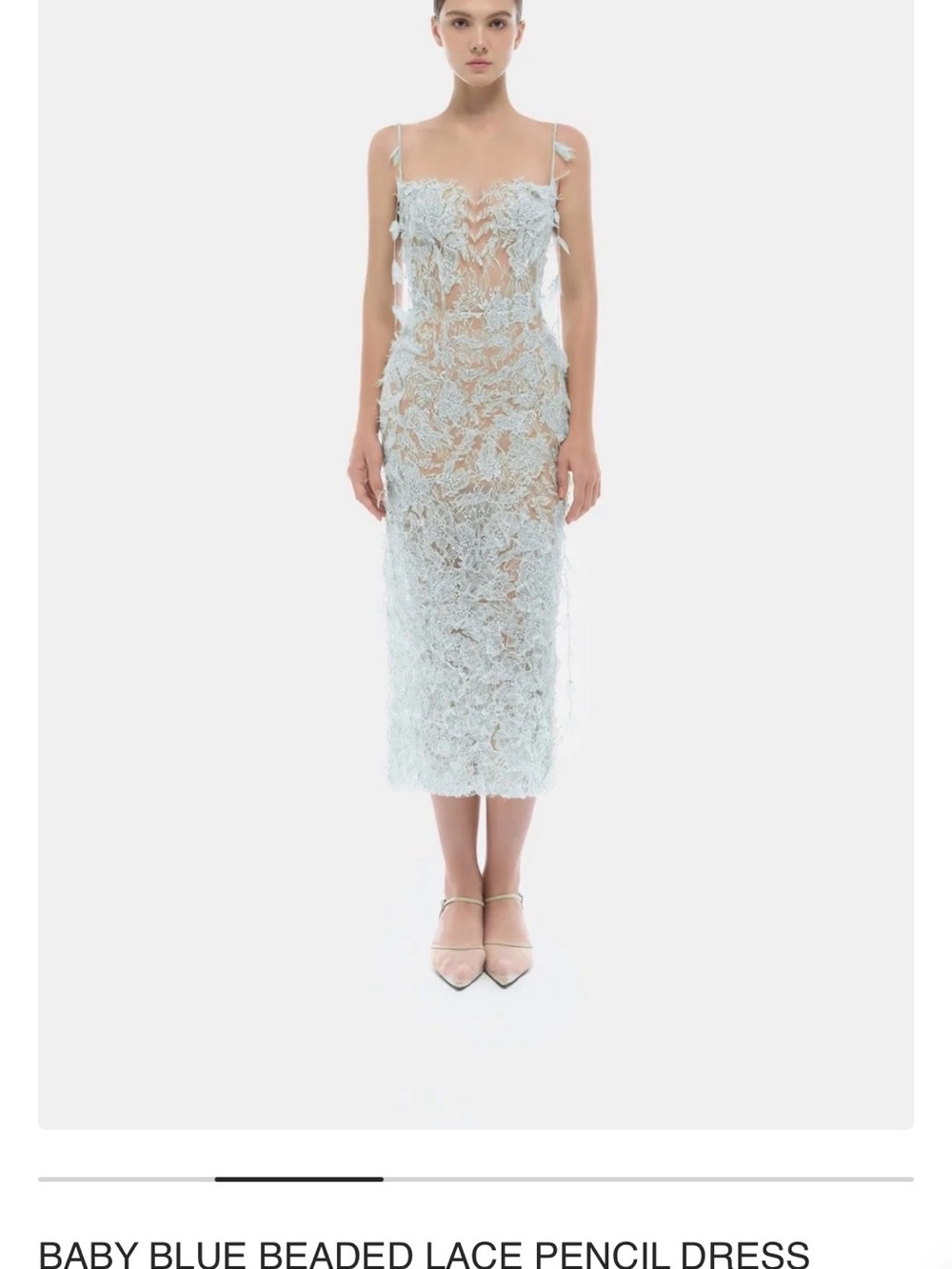 Baby Blue Beaded Lace Midi Dress